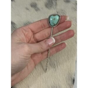 HUGE Sterling Silver 4” Blue Kingman Turquoise Hair Pin Wedding Accesory Bun 925